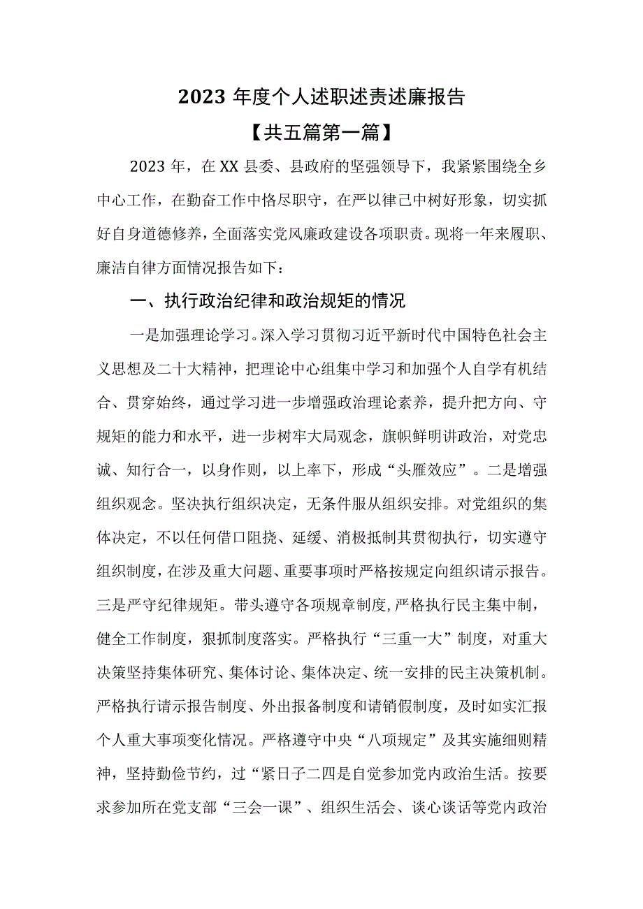 （5篇）2023年度个人述职述责述廉报告.docx_第1页