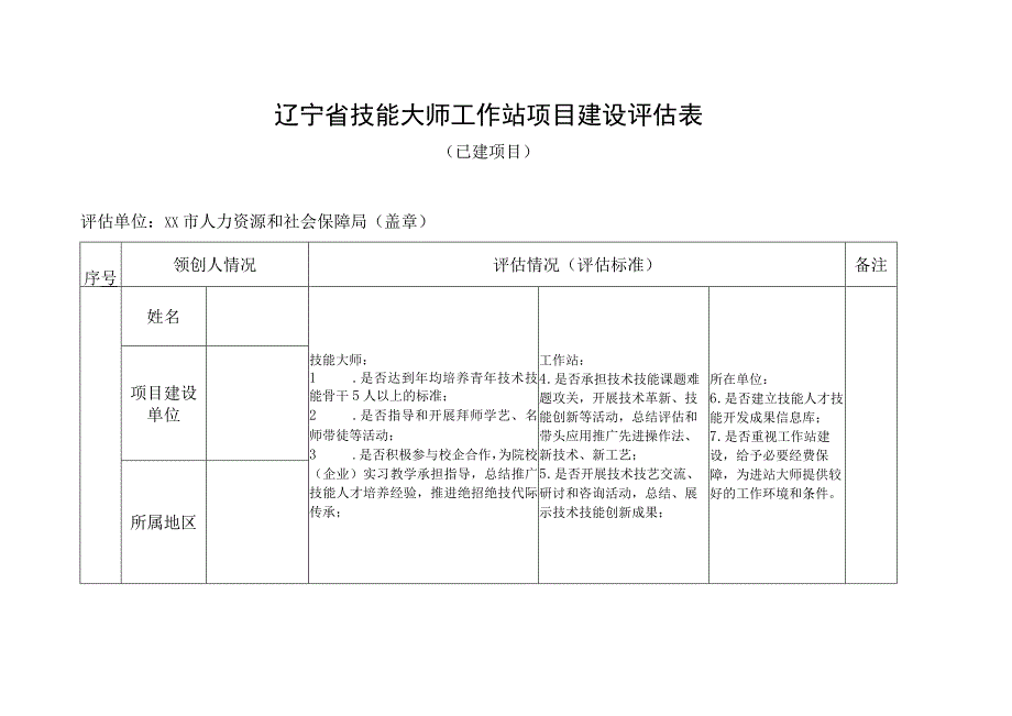 辽宁省技能大师工作站项目建设评估表.docx_第1页