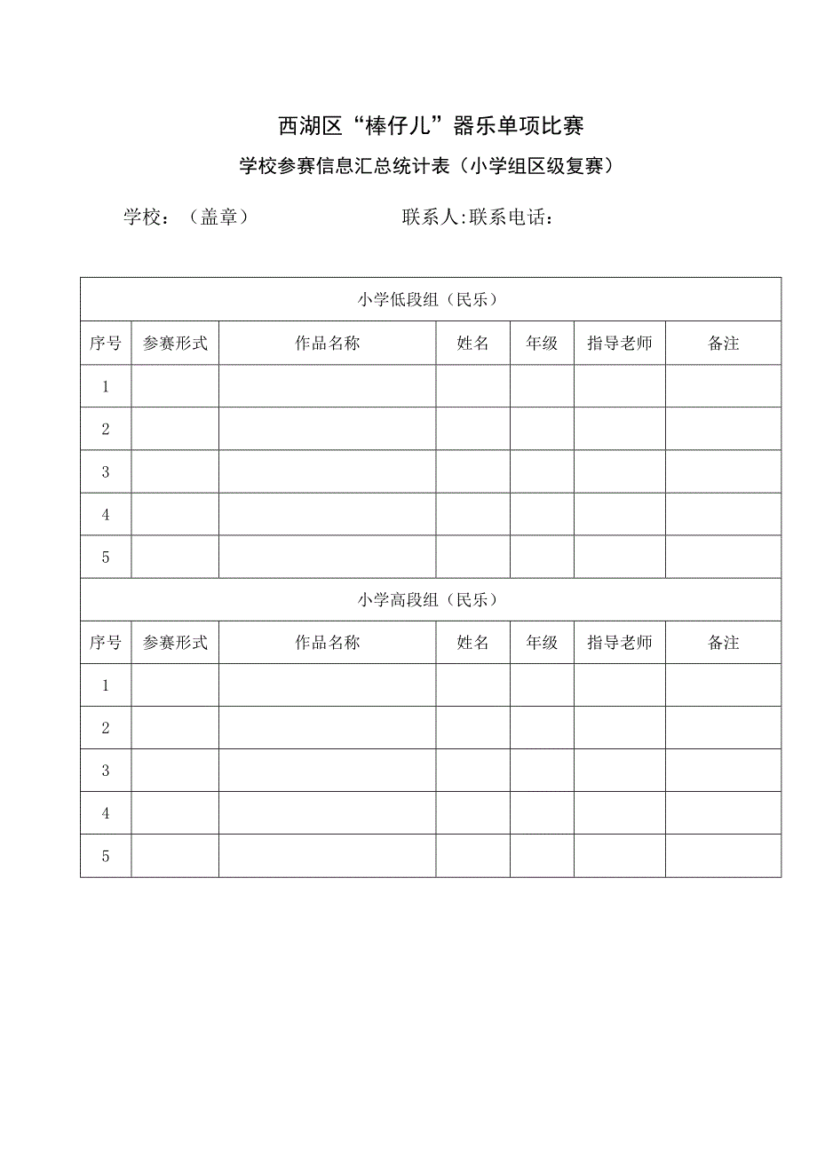 西湖区“棒伢儿”器乐单项比赛学校参赛信息汇总统计表小学组区级复赛.docx_第1页