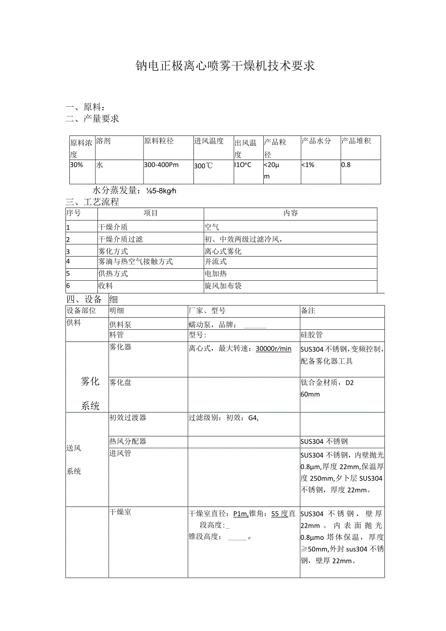 钠电正极离心喷雾干燥机技术要求.docx_第1页