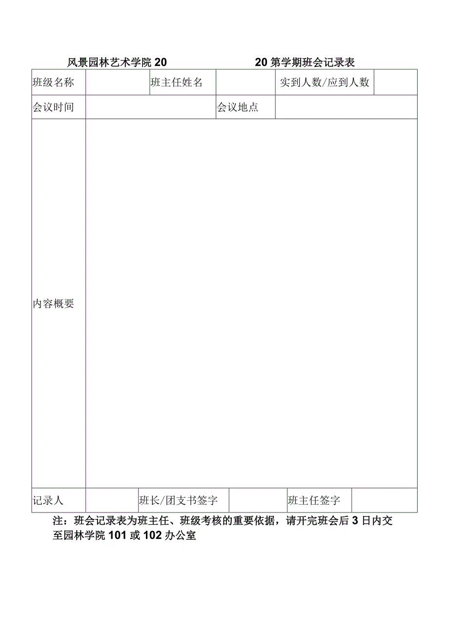 风景园林艺术学院20——20第学期班会记录表.docx_第1页