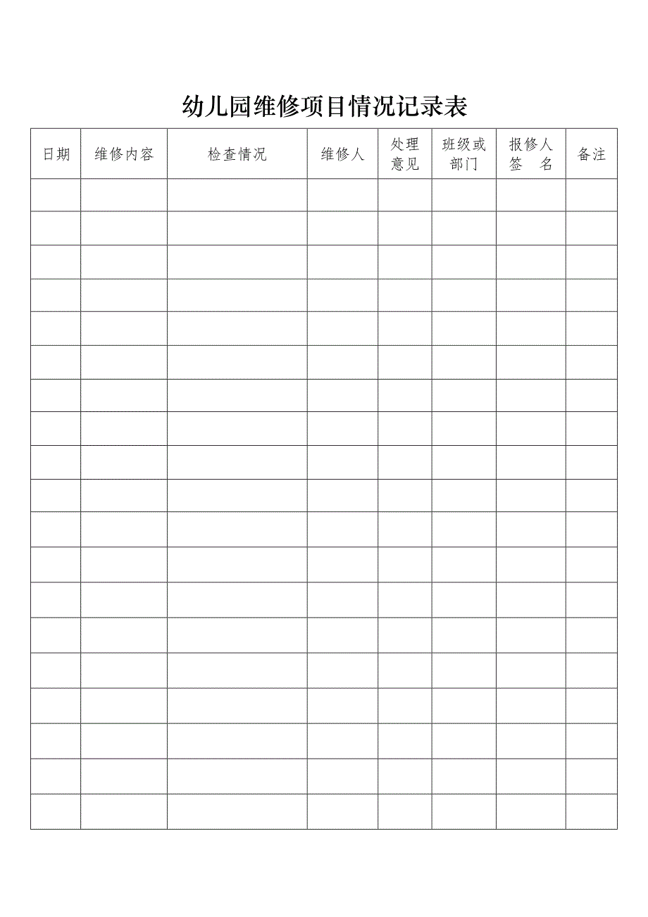 幼儿园维修项目情况记录表.doc_第1页