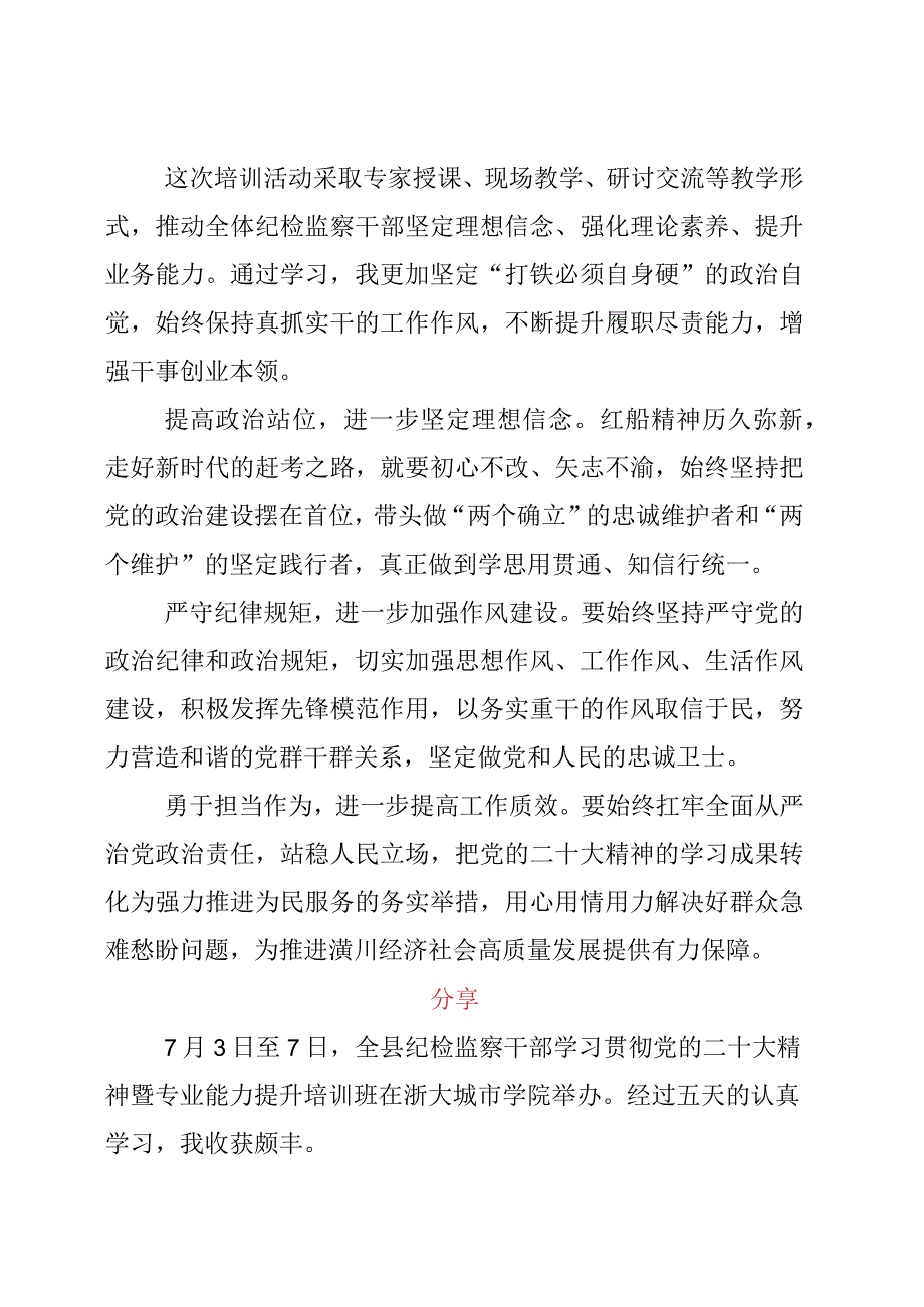 纪检监察干部学习贯彻党的二十大精神暨专业能力提升培训分享.docx_第2页