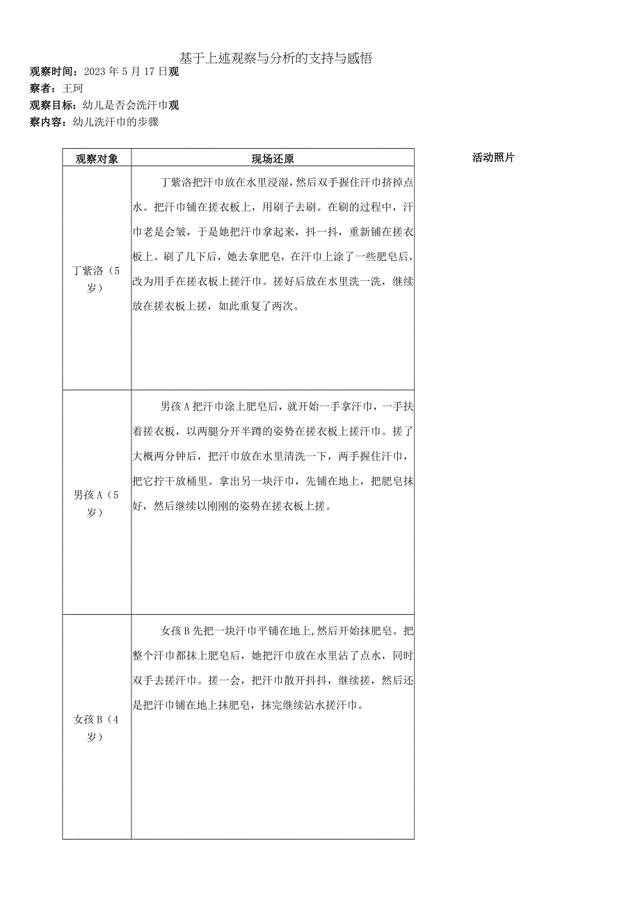 罗溪镇中心幼儿园2020-2021学年度第二学期户外活动观察记录.docx_第1页