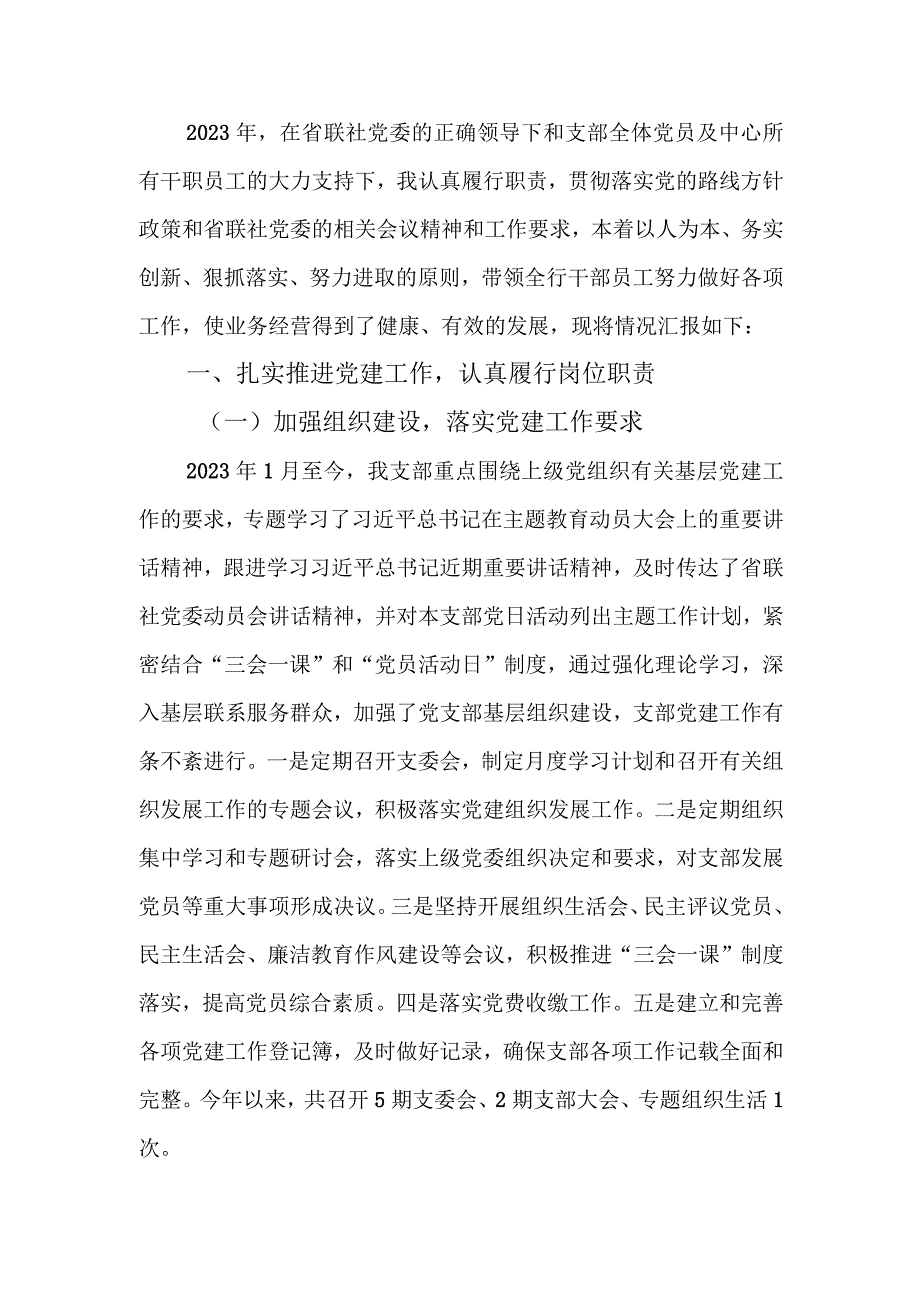 银行党支部书记2023年工作总结.docx_第1页