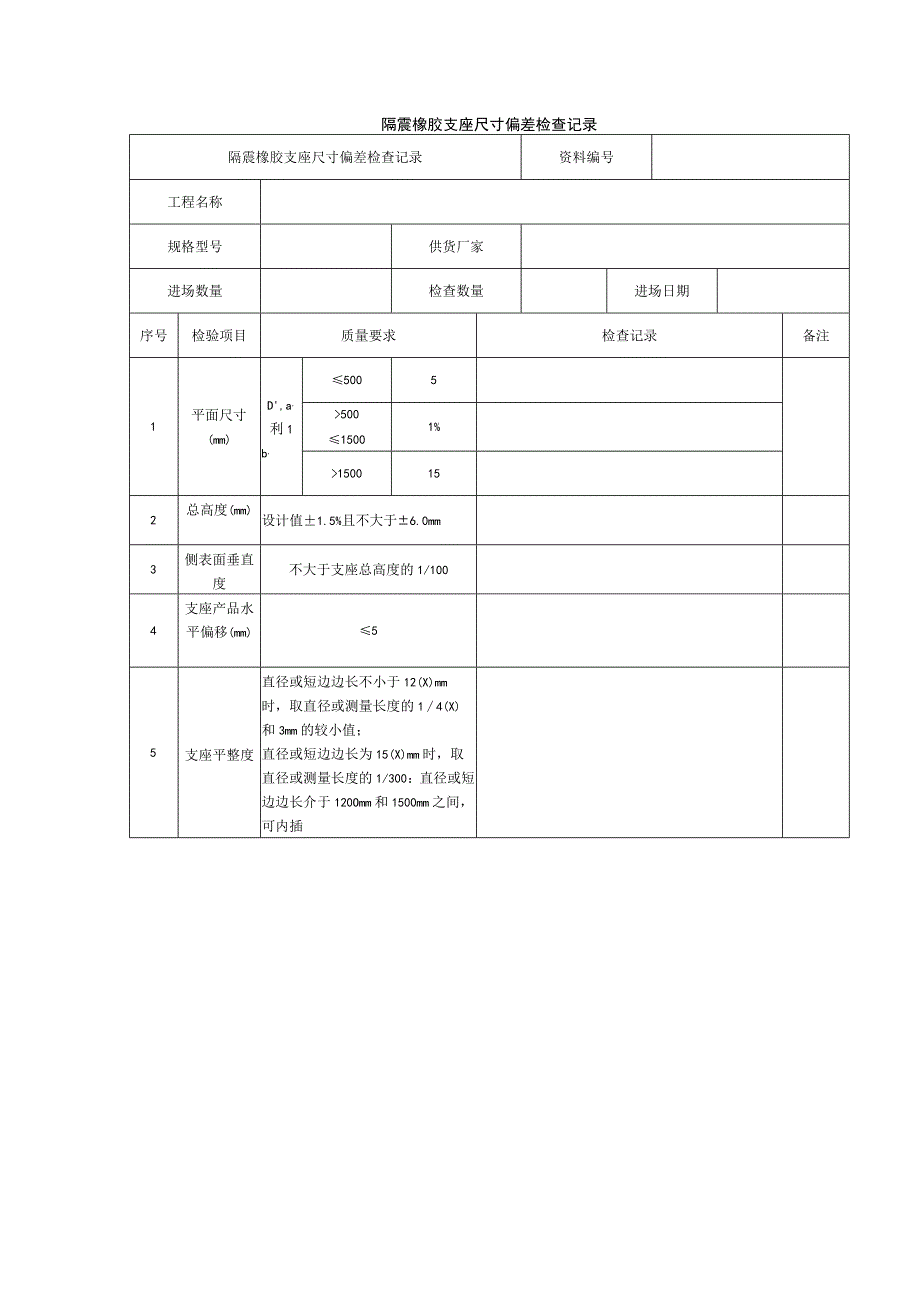 隔震橡胶支座尺寸偏差检查记录.docx_第1页