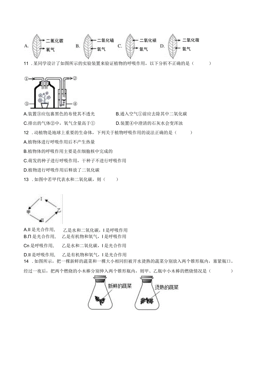 苏教版七年级上册《3.6.4 植物的呼吸作用》2023年同步练习卷（1）（附答案详解）.docx_第3页