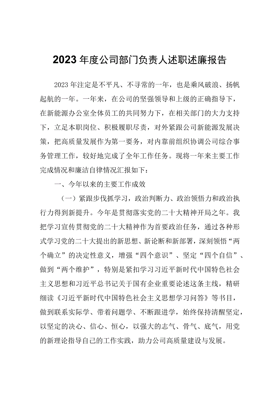 2023年度公司部门负责人述职述廉报告.docx_第1页