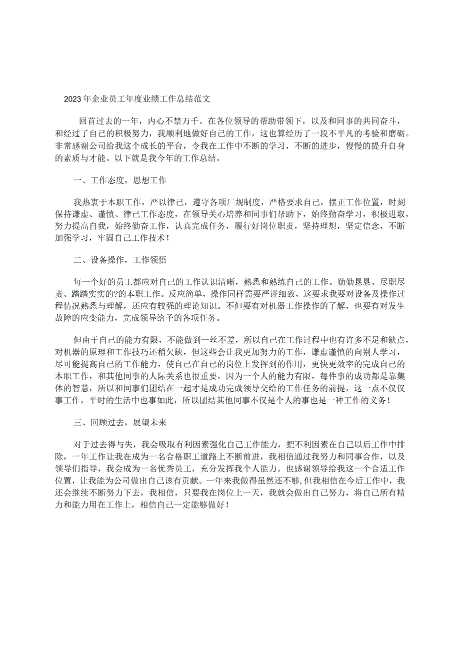 2023年企业员工年度业绩工作总结范文.docx_第1页