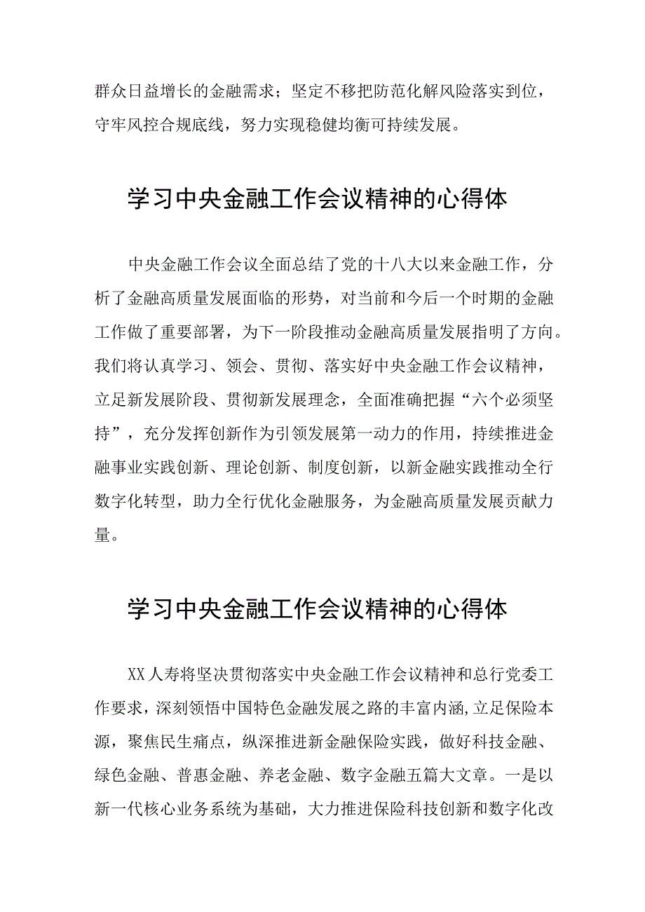 2023中央金融工作会议精神心得感悟发言提纲27篇.docx_第2页