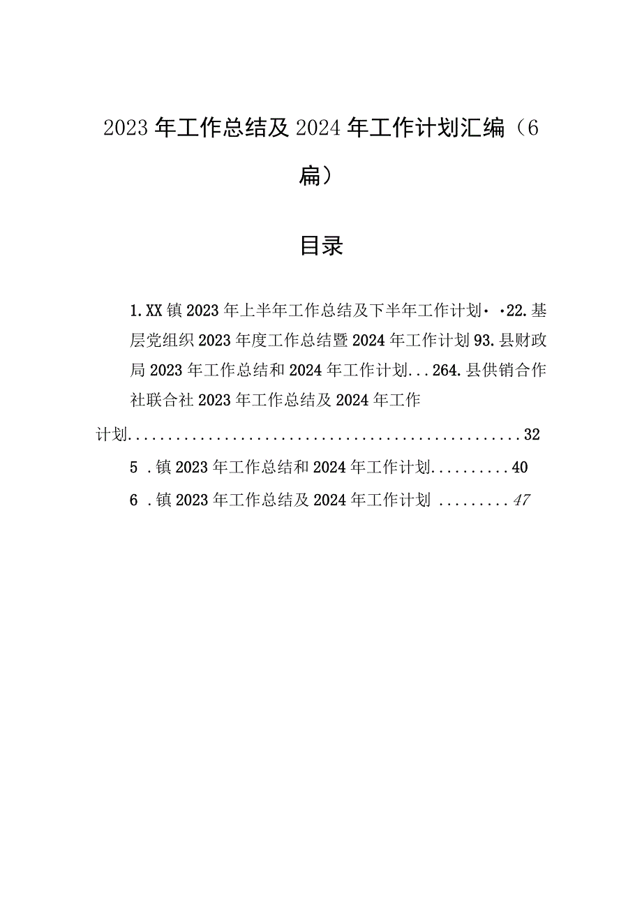 2023年工作总结及2024年工作计划汇编（6篇）.docx_第1页