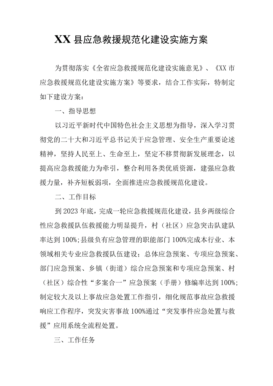 XX县应急救援规范化建设实施方案.docx_第1页