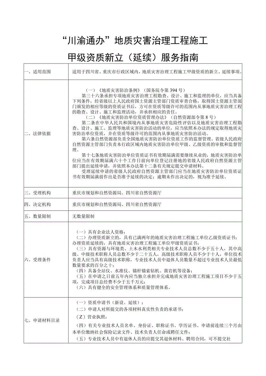 “川渝通办”地质灾害治理工程施工甲级资质新立（延续）服务指南.docx_第1页