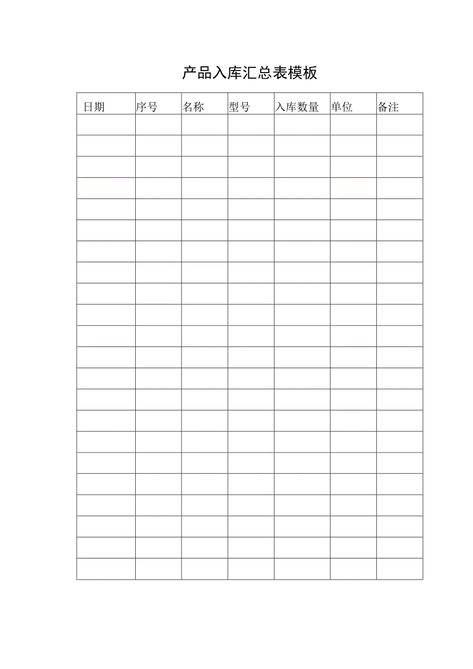 产品入库汇总表模板.docx_第1页