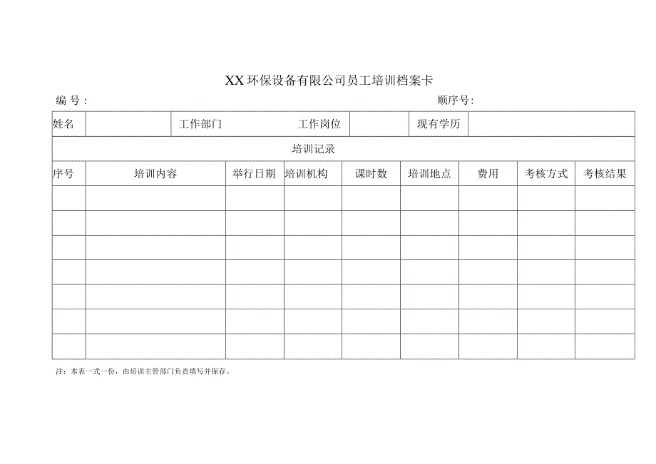 XX环保设备有限公司员工培训档案卡 （2023年）.docx_第1页