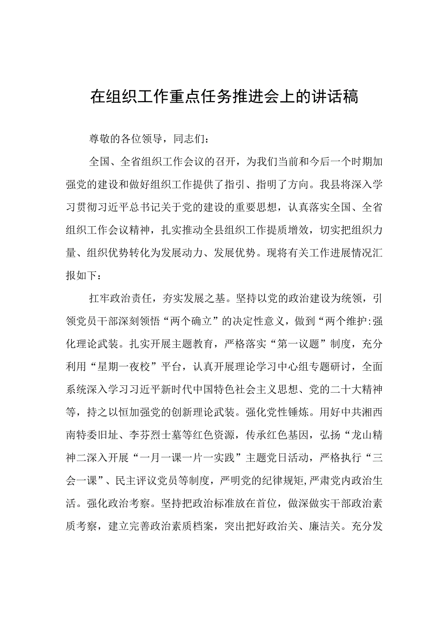 在组织工作重点任务推进会上的讲话稿.docx_第1页