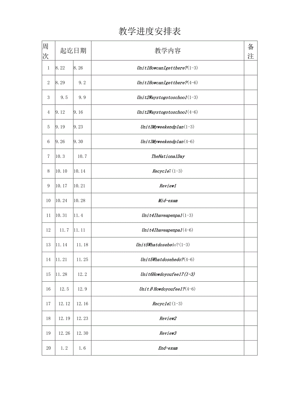 六年级上册第四单元备课说明教学进度安排表.docx_第1页