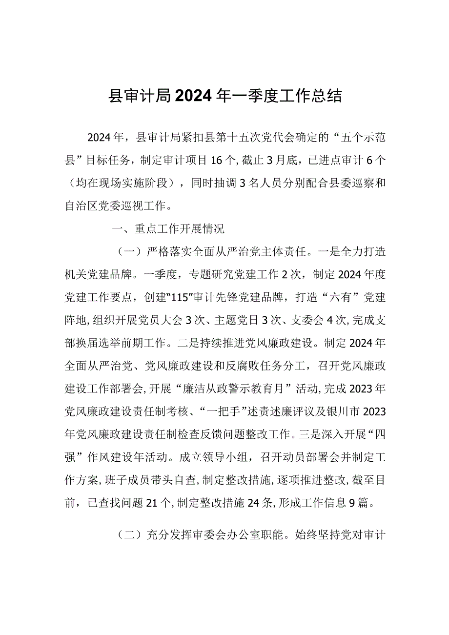 县审计局2024年一季度工作总结.docx_第1页