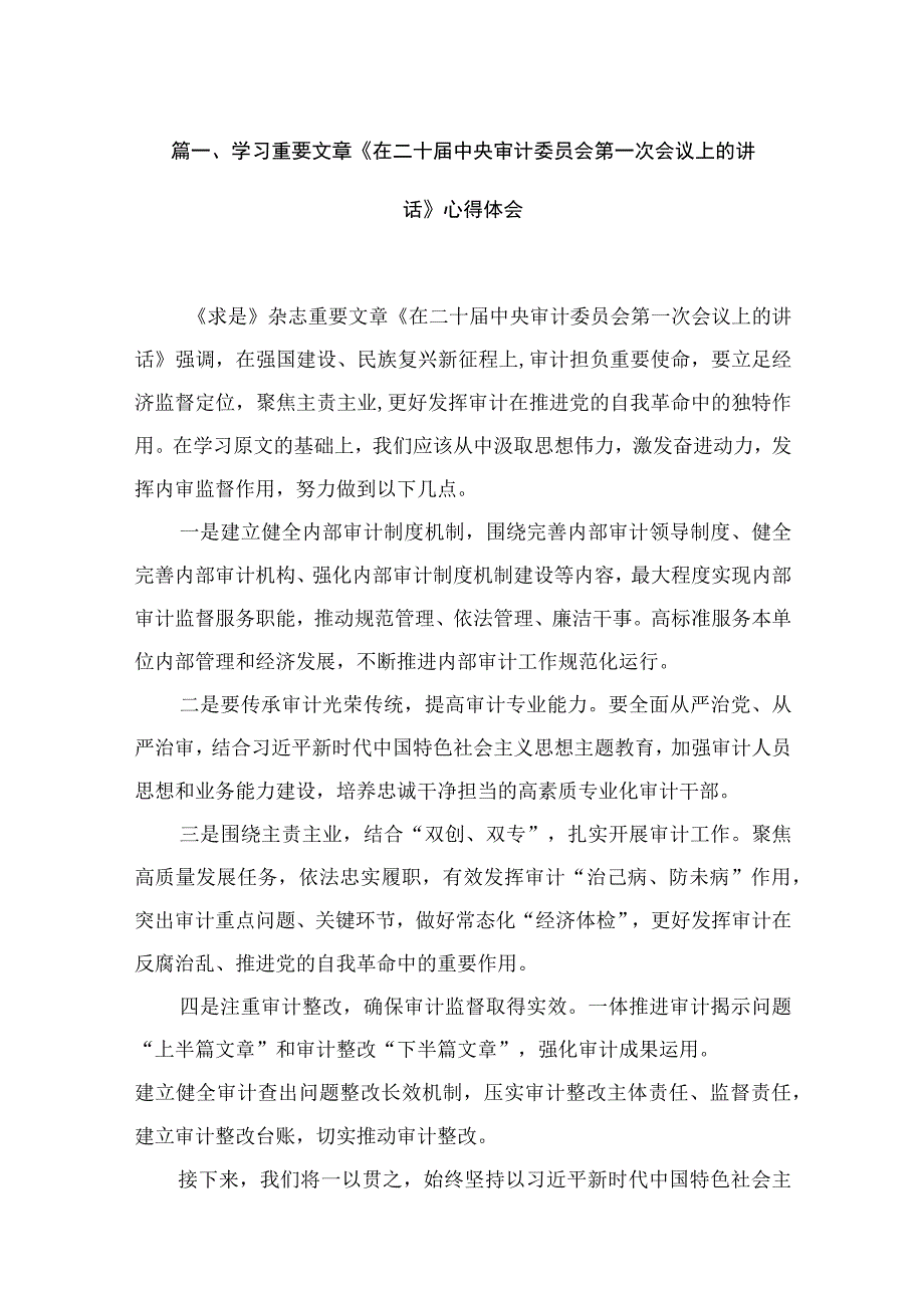 学习重要文章《在二十届中央审计委员会第一次会议上的讲话》心得体会范文最新精选版【5篇】.docx_第2页