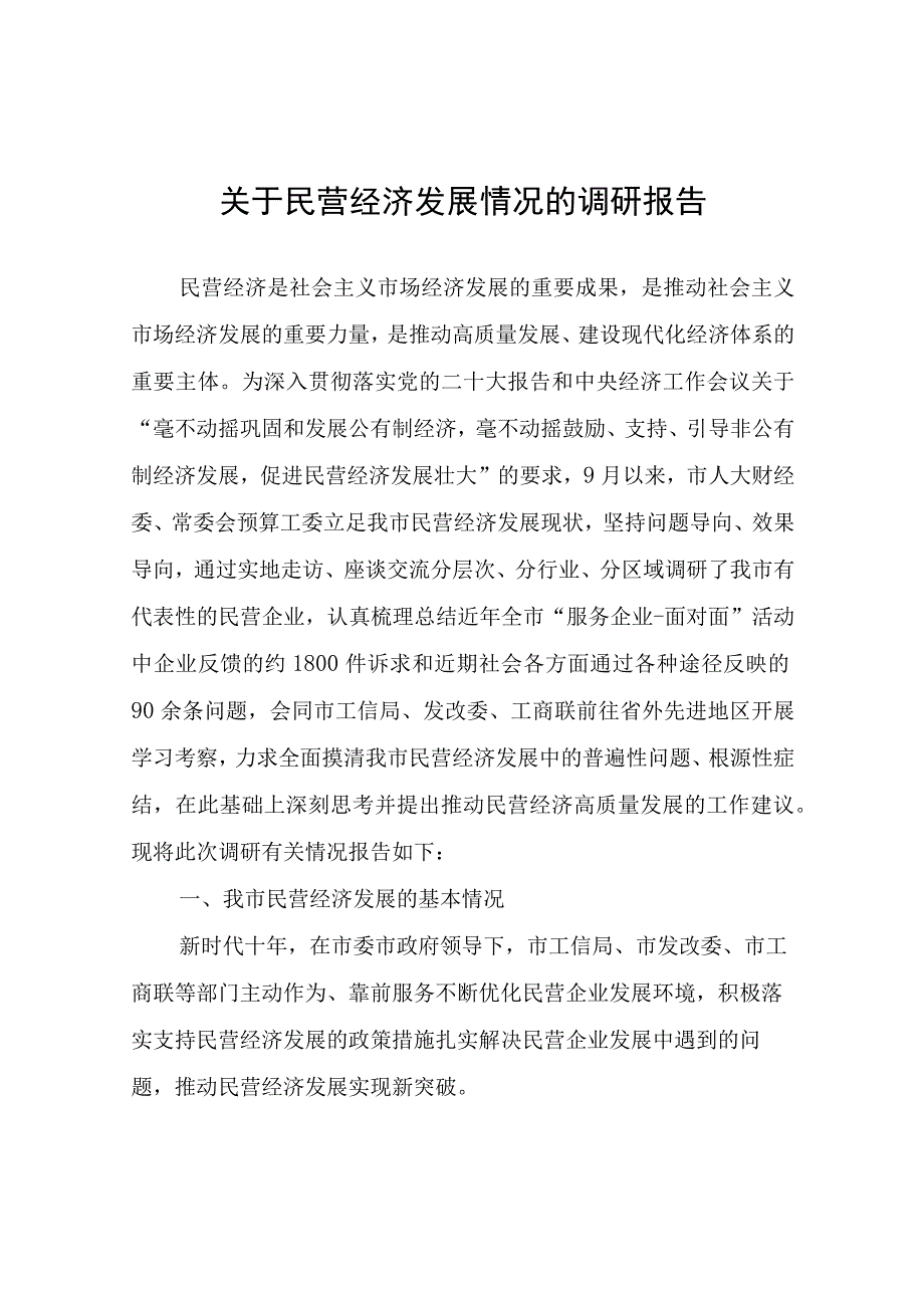 关于民营经济发展情况的调研报告.docx_第1页