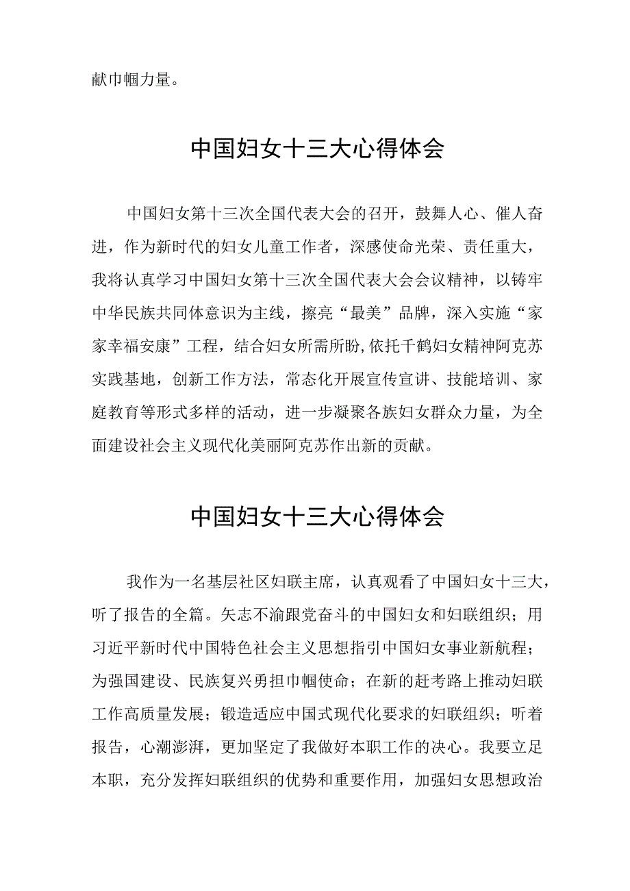 学习中国妇女第十三次全国代表大会精神心得体会26篇.docx_第3页