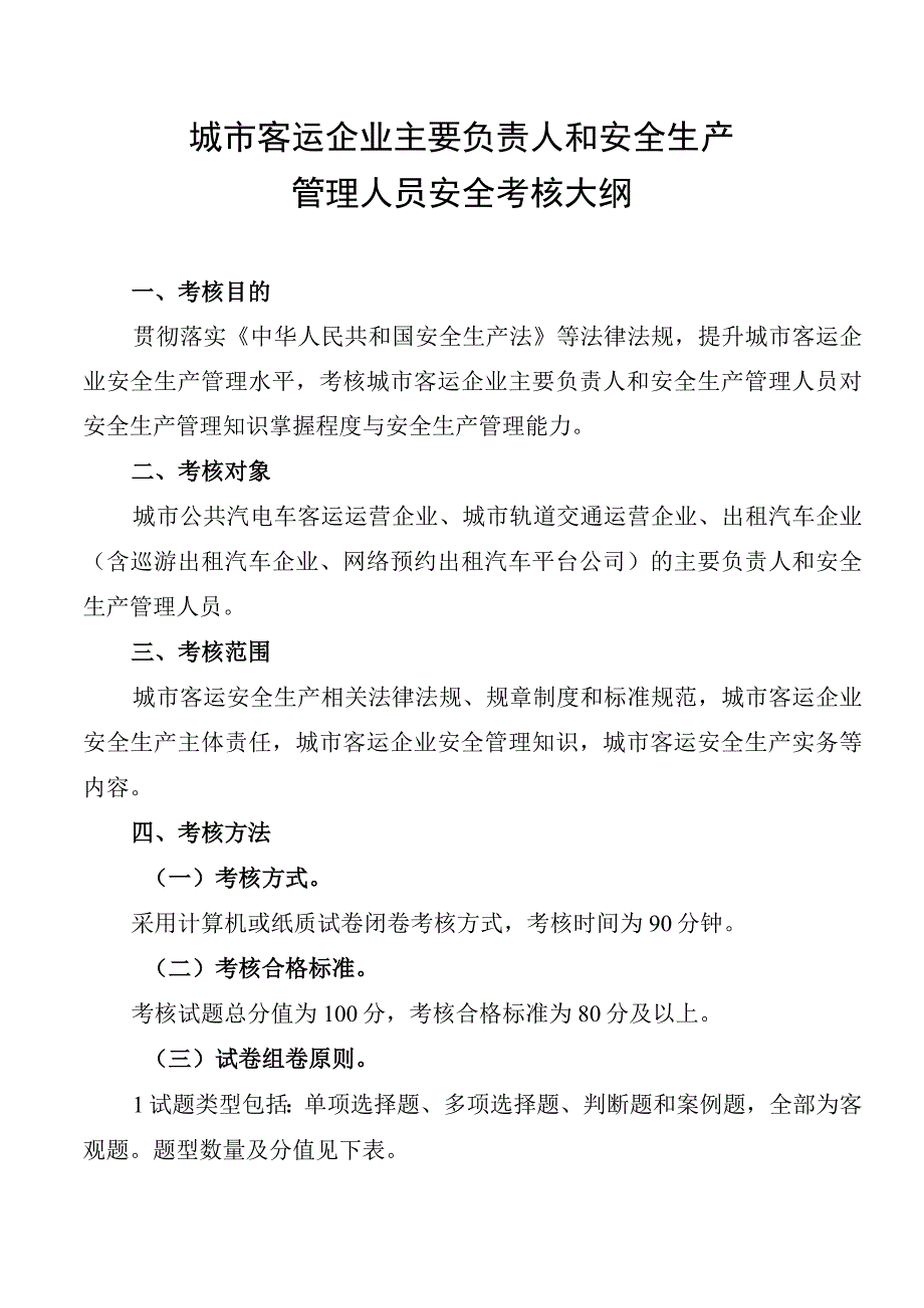 城市客运企业主要负责人和安全生产管理人员安全考核大纲.docx_第1页