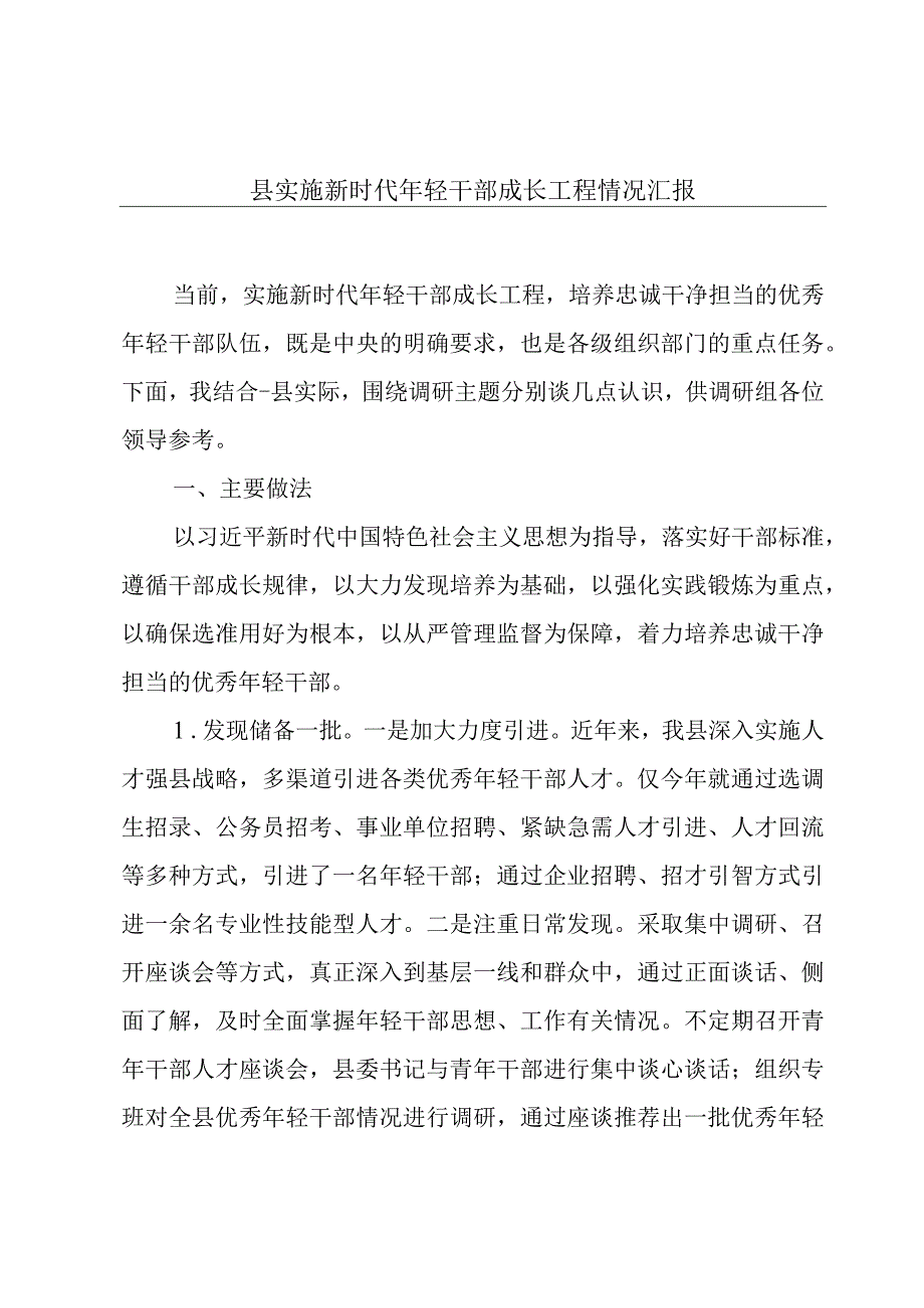 县实施新时代年轻干部成长工程情况汇报.docx_第1页