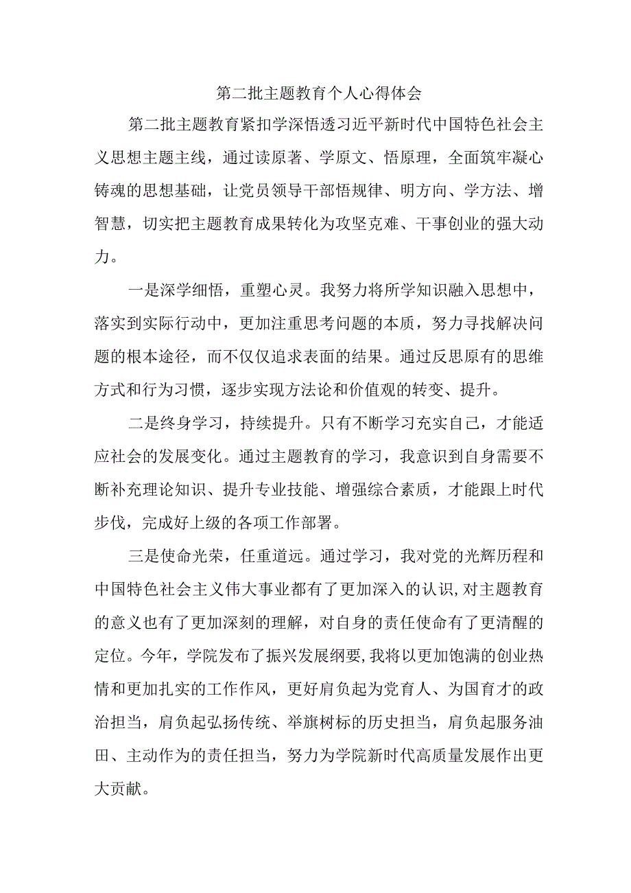 大学生学习第二批主题教育心得体会 汇编4份.docx_第1页