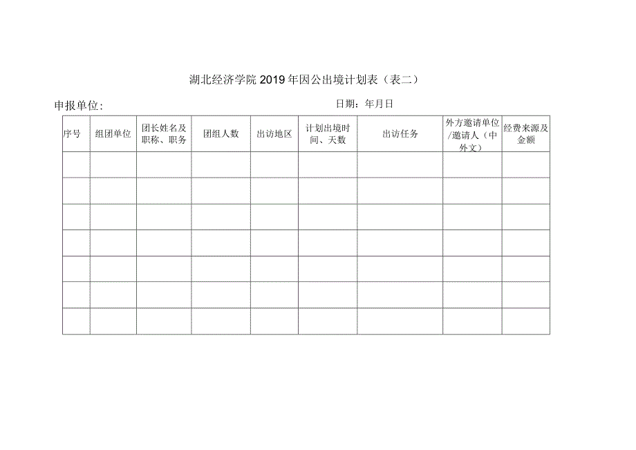 湖北经济学院2019年因公出国境计划表表一申报单位日期年月日.docx_第2页