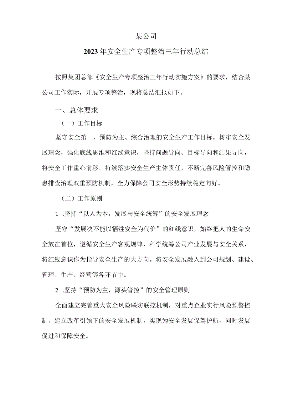 某公司安全生产专项整治三年行动总结(2021年).docx_第1页