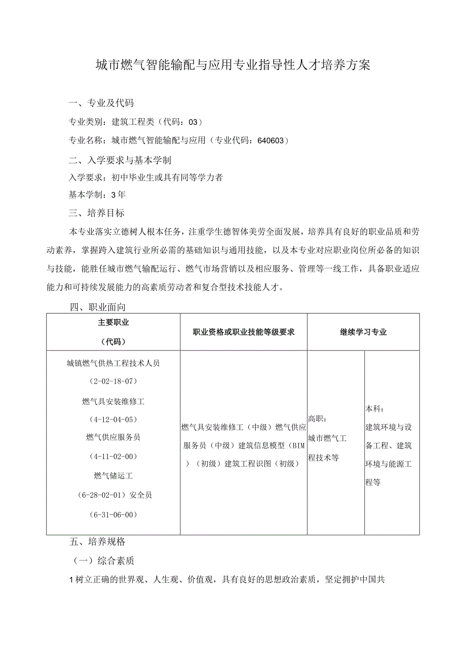 城市燃气智能输配与应用专业指导性人才培养方案.docx_第1页