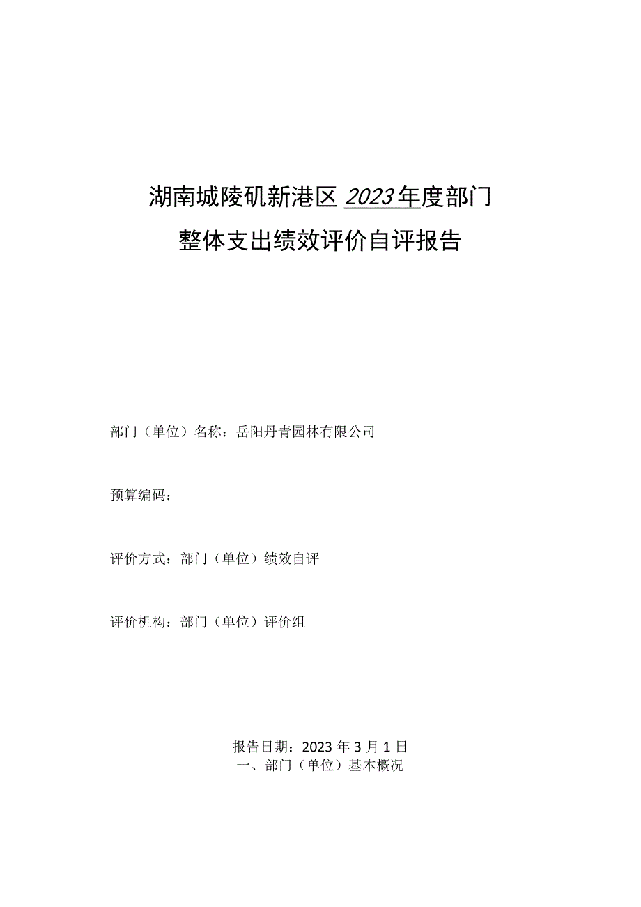 湖南城陵矶新港区2022年度部门整体支出绩效评价自评报告.docx_第1页