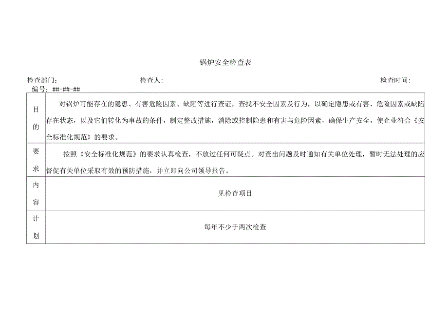 技能培训资料：锅炉安全检查表.docx_第1页