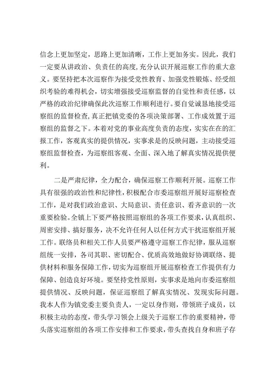 在巡察工作动员会上的表态发言（乡镇党委书记）.docx_第2页