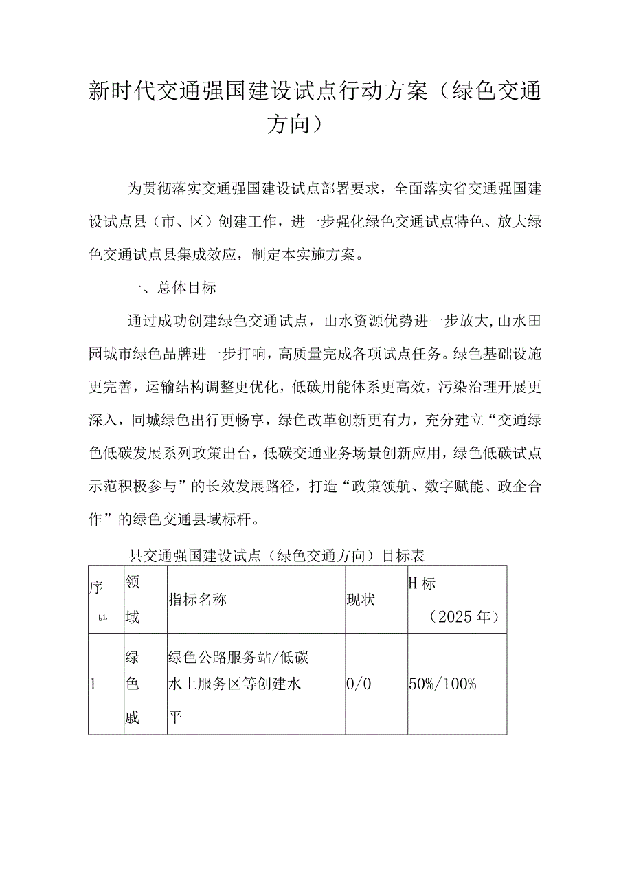 新时代交通强国建设试点行动方案（绿色交通方向）.docx_第1页