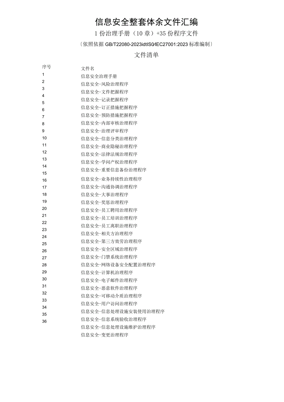 新版ISO27001信息安全整套体系文件汇编(管理手册 程序文件).docx_第1页