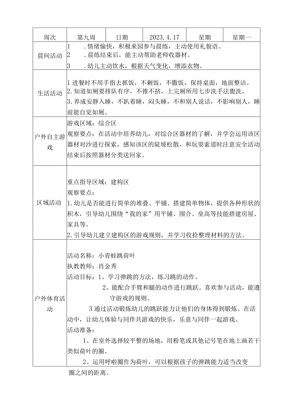 幼儿园小五班备课本教案.docx_第1页