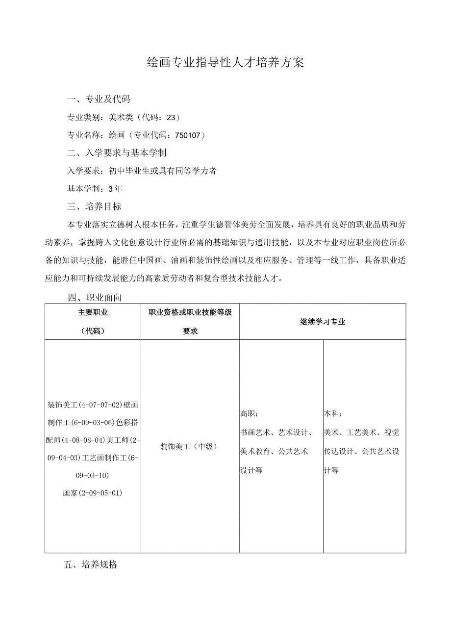 绘画专业指导性人才培养方案.docx_第1页