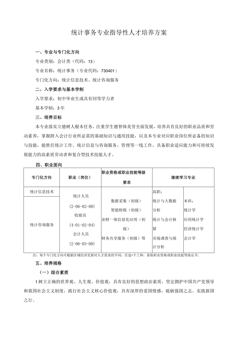 统计事务专业指导性人才培养方案.docx_第1页