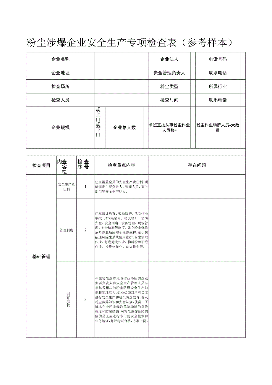 粉尘涉爆企业安全生产专项检查表（参考样本）.docx_第1页