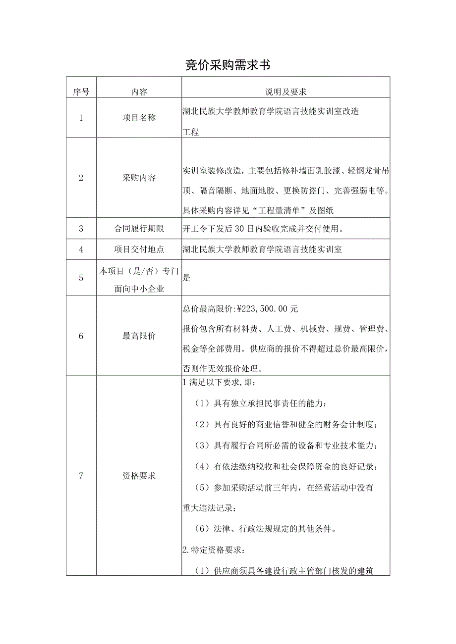 竞价采购需求表---语言技能实训室改造 定稿.docx_第1页