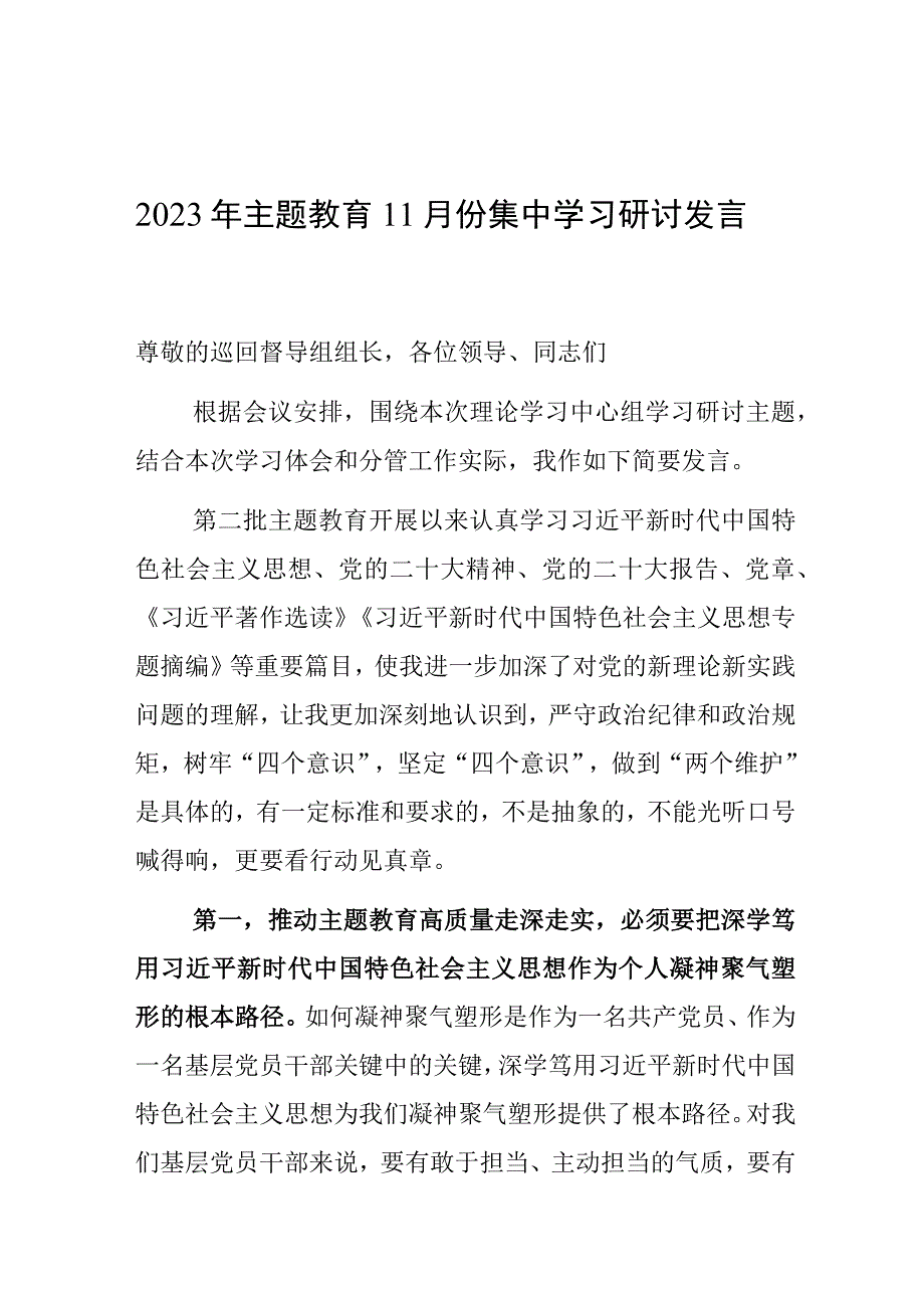 研讨发言：2023年主题教育11月份集中学习交流材料.docx_第1页