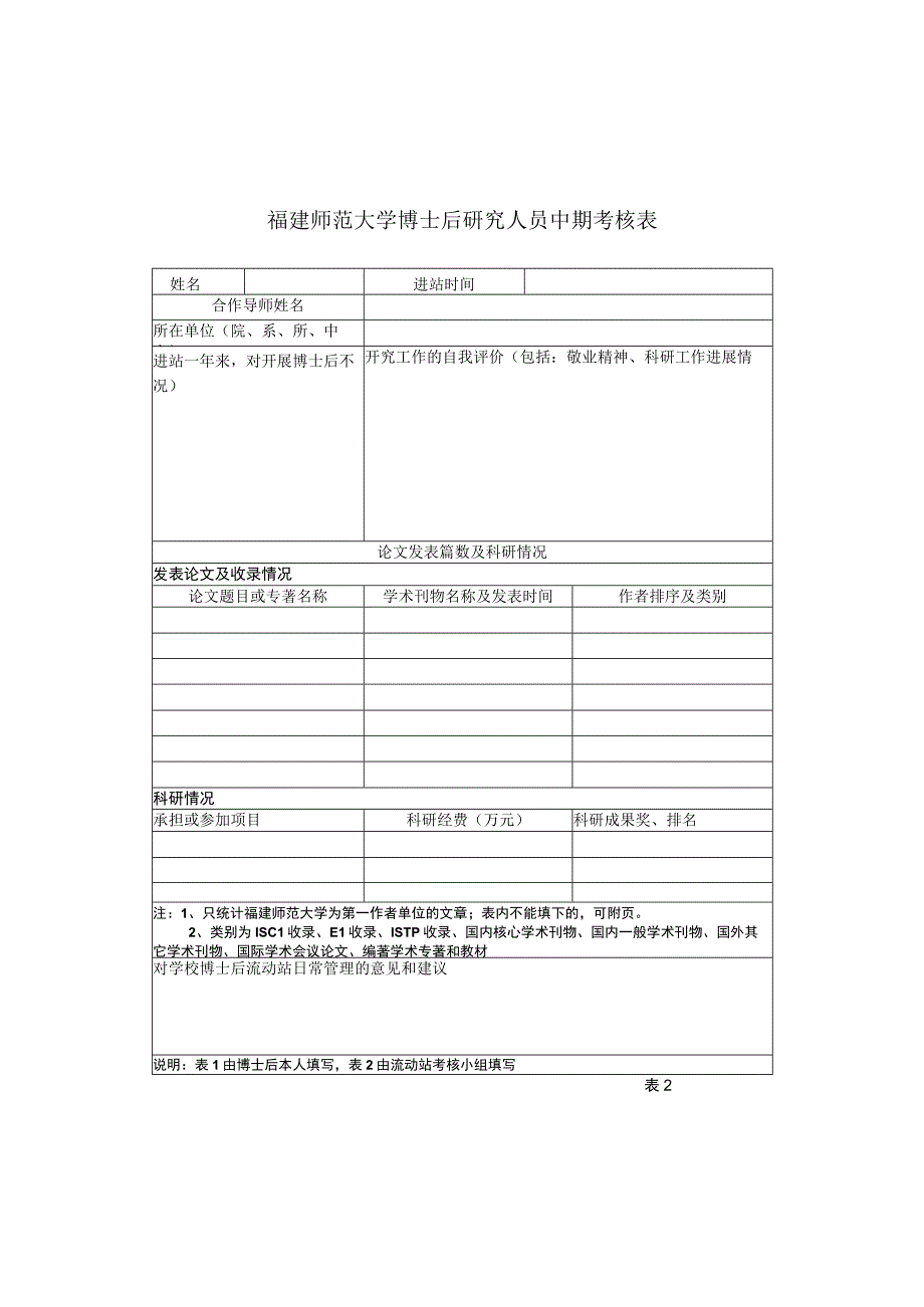 福建师范大学博士后研究人员中期考核表.docx_第1页