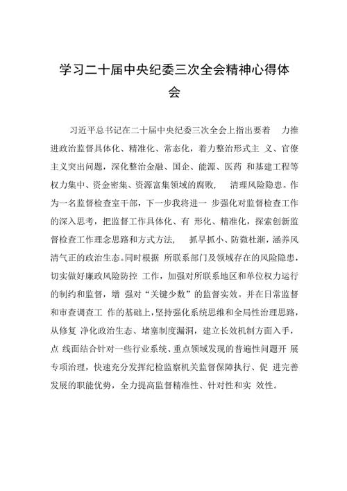 学习二十届中央纪委三次全会精神心得体会交流发言稿(25篇).docx