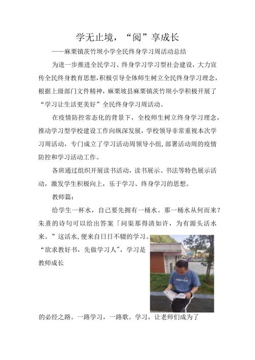 学无止境“阅”享成长——麻栗镇茨竹坝小学全民终身学习周活动总结.docx